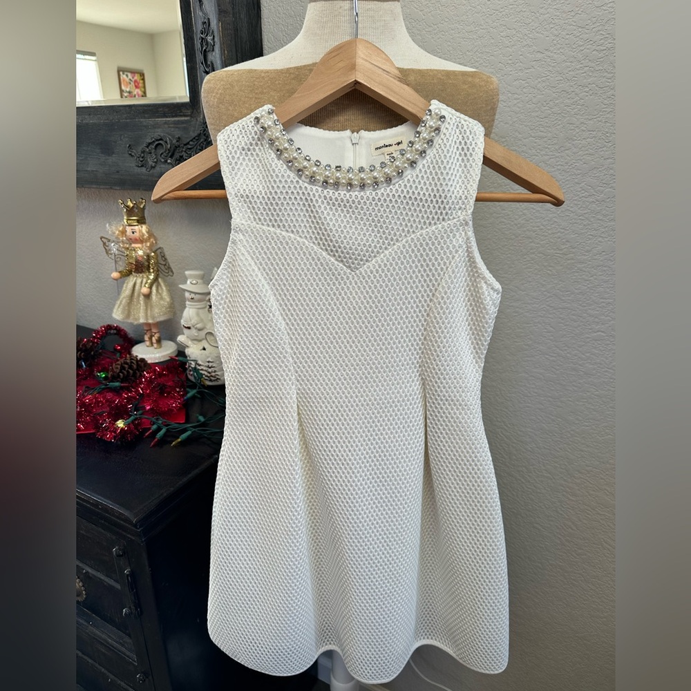 Monteau White Beaded Neckline Girls' Formal Dress